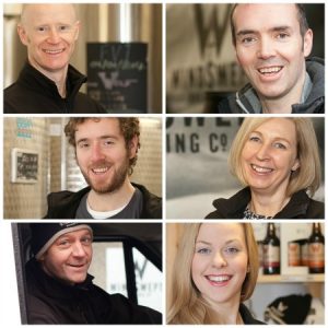 Portrait headshots of staff at windswept brewery